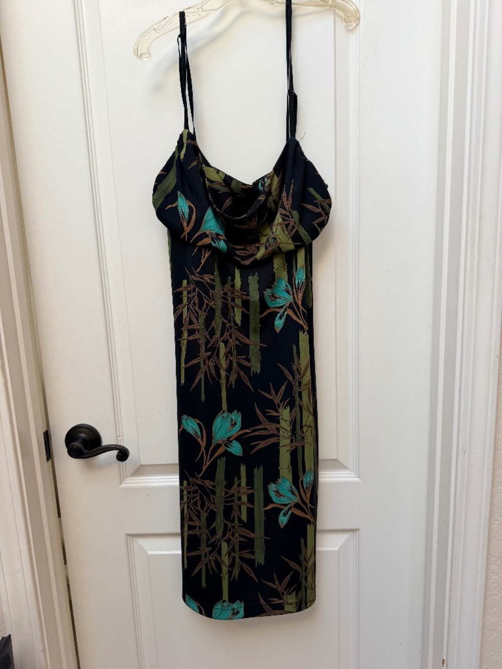 BCBG Max Azria Small Tropical Bamboo Print Cowl Neck Slip Dress